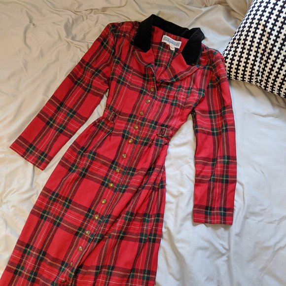Vintage 80s Plaid Jessica Howard Tie Back Dress - Picture 6 of 7